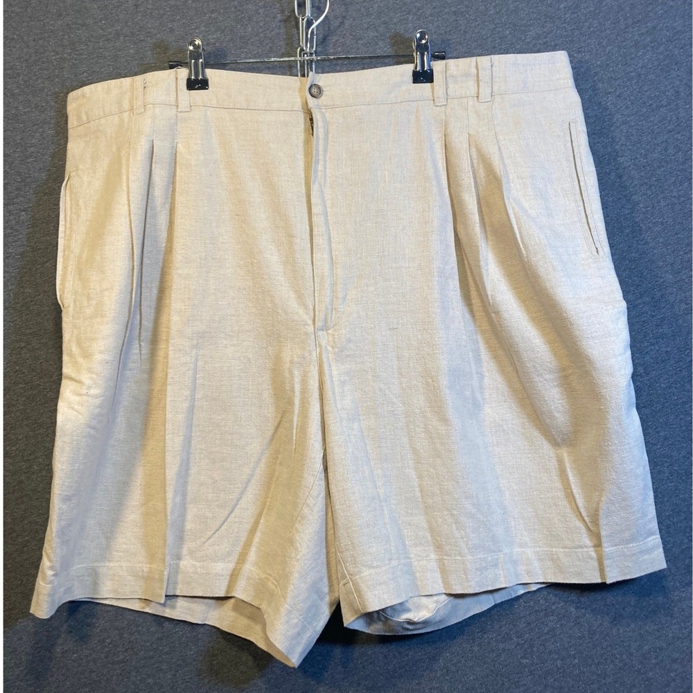 Island Fever Mens Vintage Pleated Linen Blend Shorts Beige Size 42 50B‎ Vacay